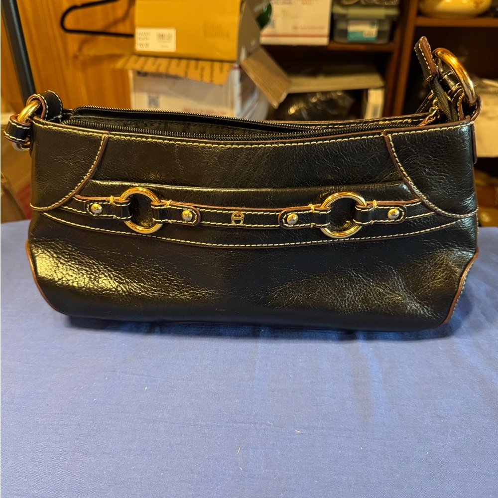 Etienne Aiger Black Leather Shoulder Bag